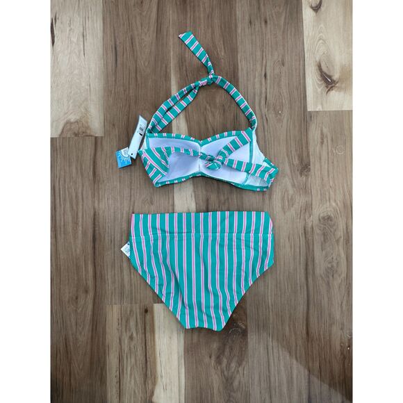 NWT Draper James Prep in your Step Green Pink Stripe Bikini Swimsuit Size Medium - Picture 6 of 10